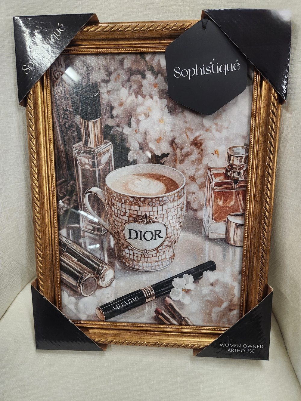 Gold Frame Floral Coffee Lux CD Cup Art Print Acrylic Glass Cover Wall Decor